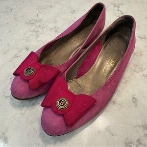 Vintage Bally of Switzerland Pink Suede Flats w/ Signature Bow – Size 6.5 m
